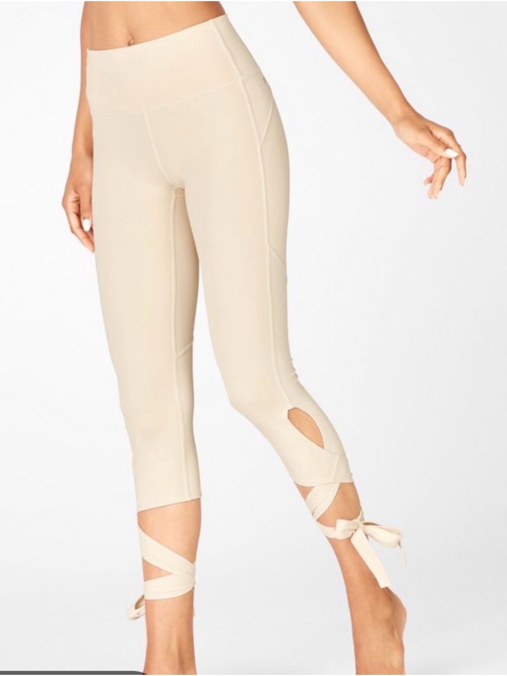Fabletics Cream Tie-Wrap Capri Leggings
